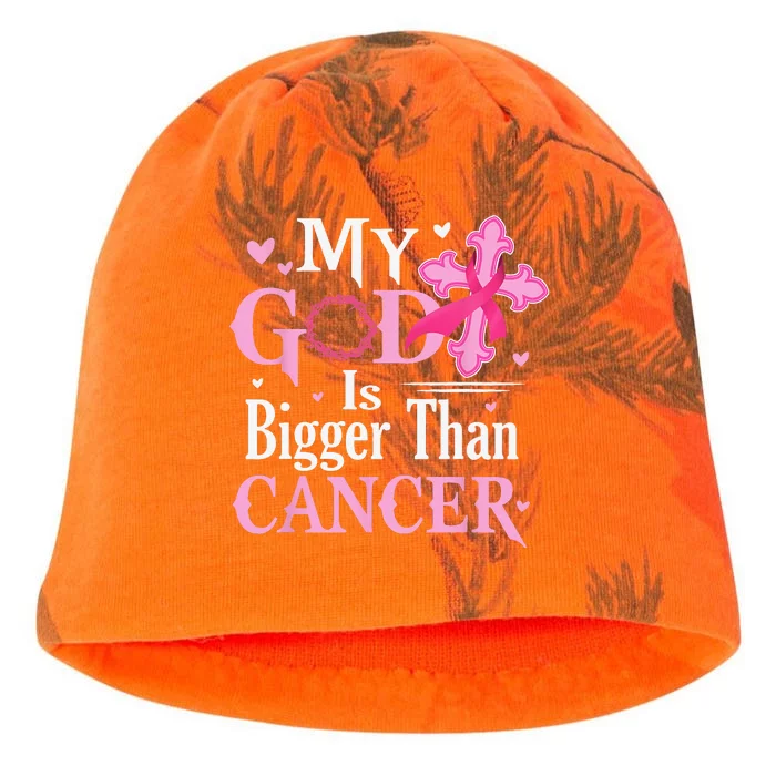 My God Is Bigger Than Cancer Breast Cancer Awareness Jesus Kati - Camo Knit Beanie