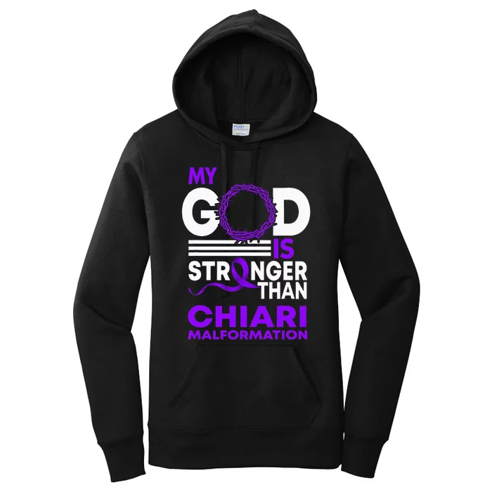 My God Is Stronger Than Chiari Malformation Awareness Ribbon Women's Pullover Hoodie