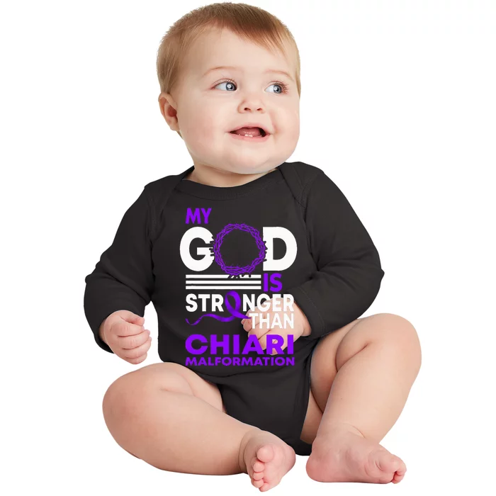 My God Is Stronger Than Chiari Malformation Awareness Ribbon Baby Long Sleeve Bodysuit