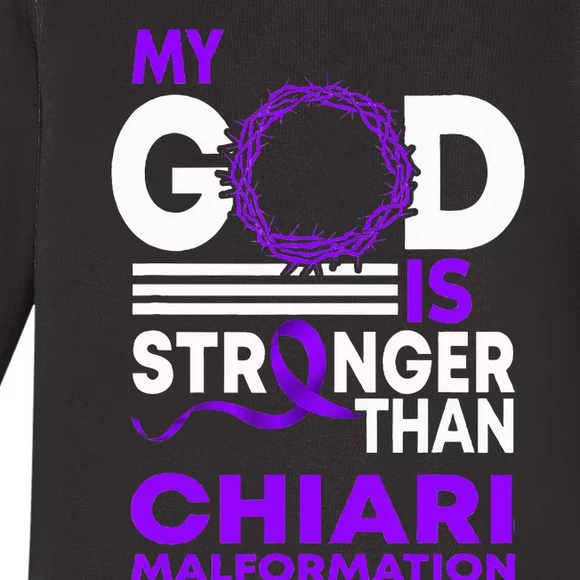 My God Is Stronger Than Chiari Malformation Awareness Ribbon Baby Long Sleeve Bodysuit