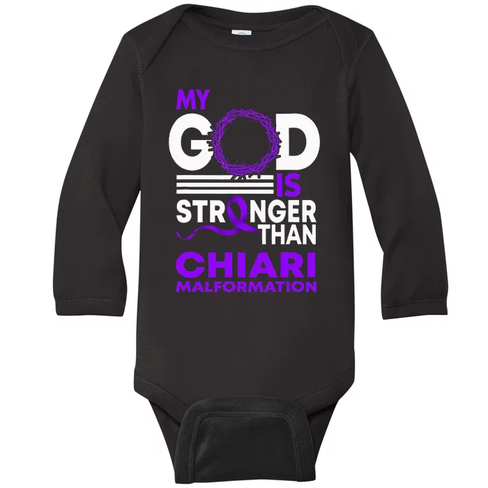 My God Is Stronger Than Chiari Malformation Awareness Ribbon Baby Long Sleeve Bodysuit