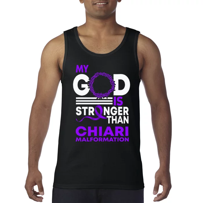 My God Is Stronger Than Chiari Malformation Awareness Ribbon Tank Top