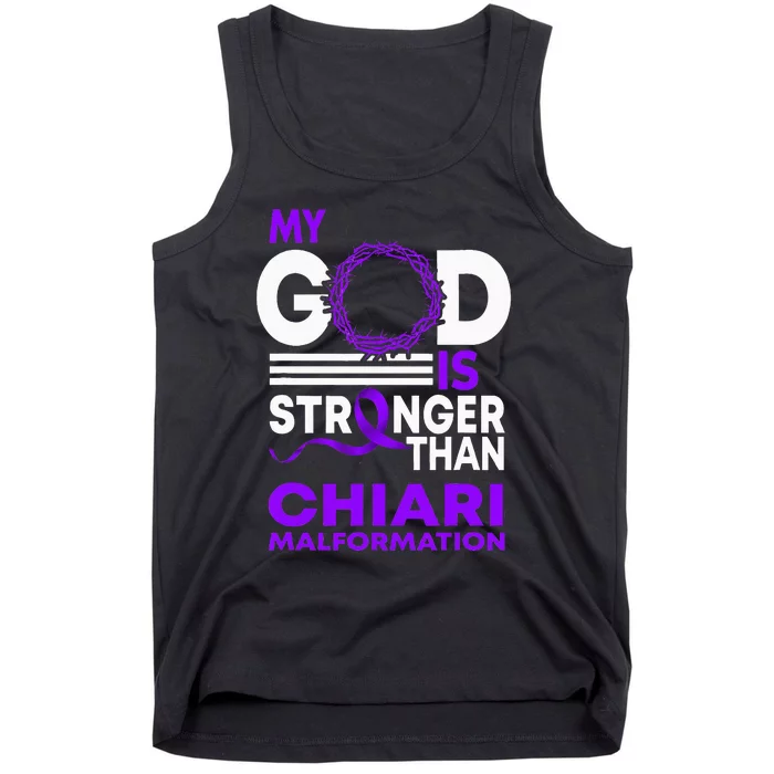 My God Is Stronger Than Chiari Malformation Awareness Ribbon Tank Top