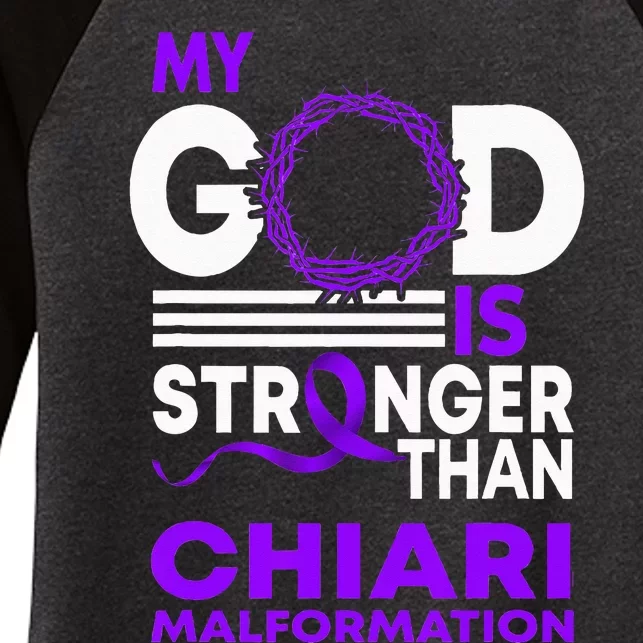 My God Is Stronger Than Chiari Malformation Awareness Ribbon Women's Tri-Blend 3/4-Sleeve Raglan Shirt