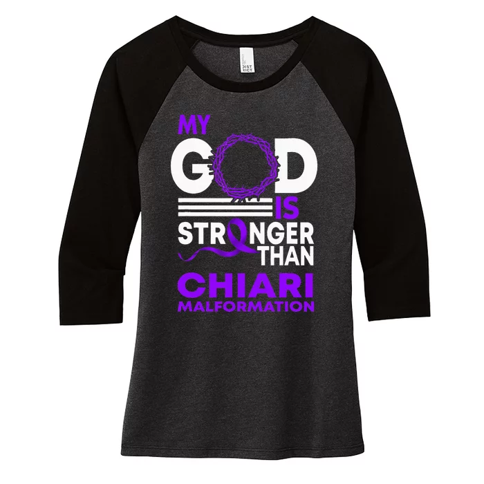 My God Is Stronger Than Chiari Malformation Awareness Ribbon Women's Tri-Blend 3/4-Sleeve Raglan Shirt