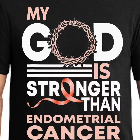 My God Is Stronger Than Endometrial Cancer Awareness Ribbon Pajama Set