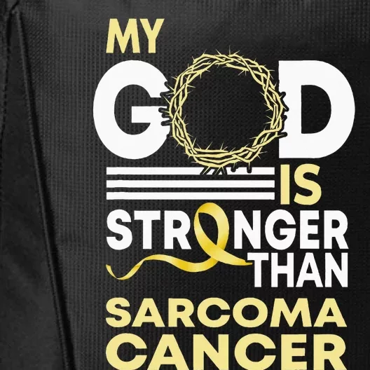 My God Is Stronger Than Sarcoma Cancer Awareness Ribbon City Backpack