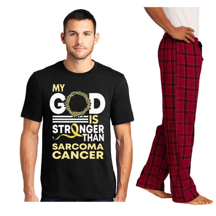 My God Is Stronger Than Sarcoma Cancer Awareness Ribbon Pajama Set