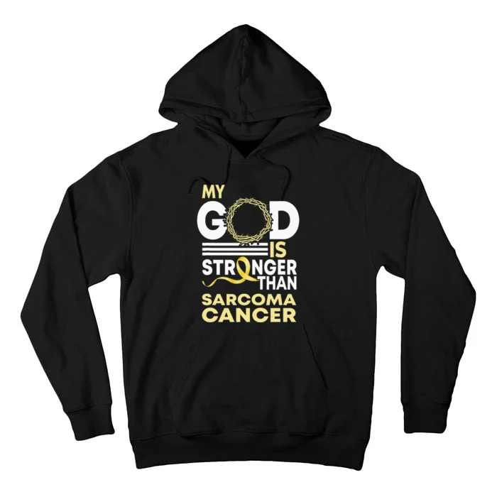 My God Is Stronger Than Sarcoma Cancer Awareness Ribbon Tall Hoodie