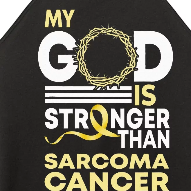 My God Is Stronger Than Sarcoma Cancer Awareness Ribbon Women’s Perfect Tri Rocker Tank