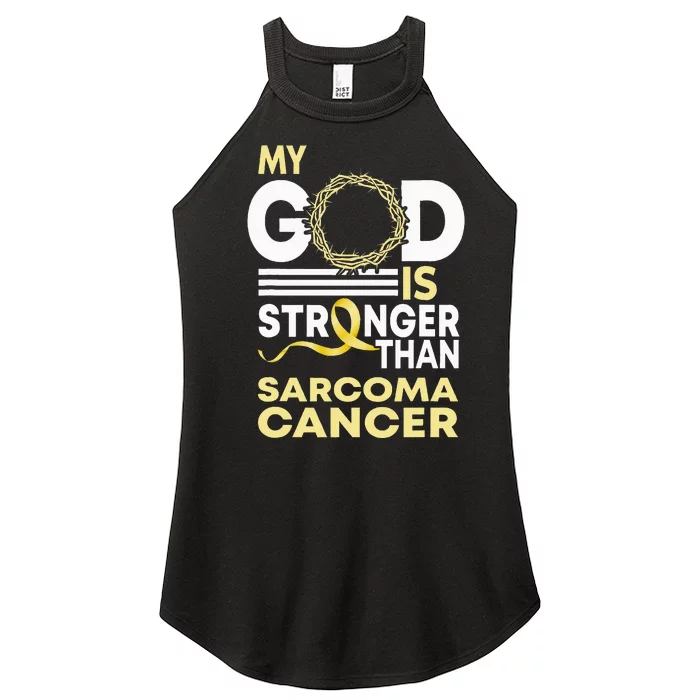 My God Is Stronger Than Sarcoma Cancer Awareness Ribbon Women’s Perfect Tri Rocker Tank