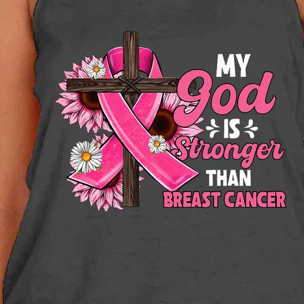 My God Is Stronger Than Breast Cancer Christian Sunflower Women's Knotted Racerback Tank