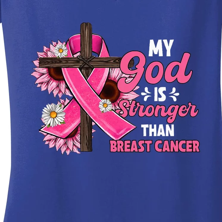 My God Is Stronger Than Breast Cancer Christian Sunflower Women's V-Neck T-Shirt