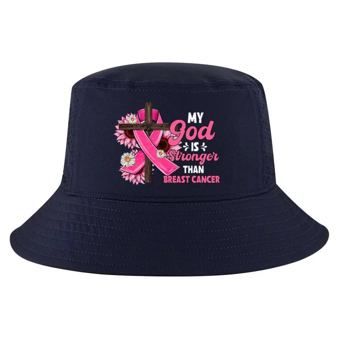 My God Is Stronger Than Breast Cancer Christian Sunflower Cool Comfort Performance Bucket Hat