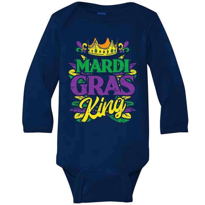 Mardi Gras King Crown Funny Mardi Gras Carnival Baby Long Sleeve Bodysuit