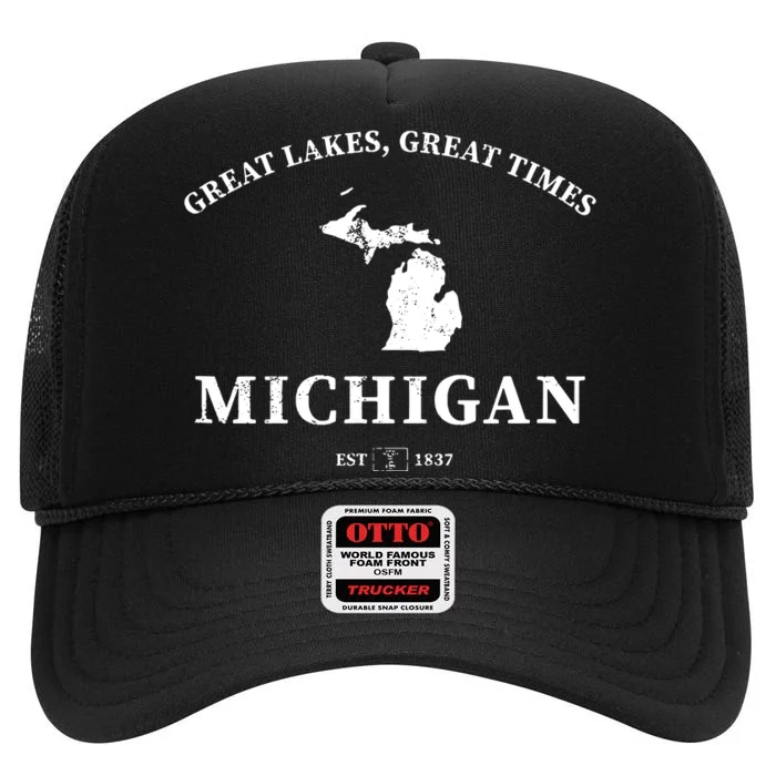 Michigan Great Lakes Great Times High Crown Mesh Trucker Hat