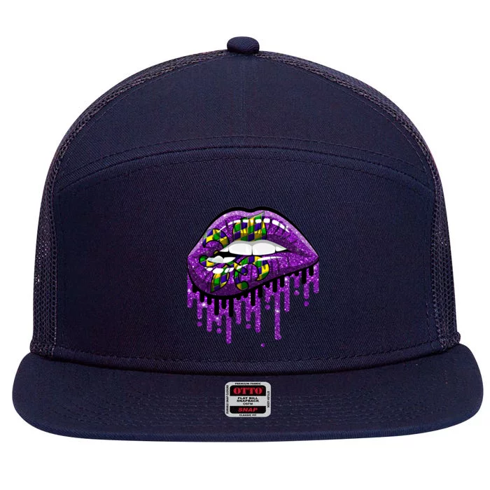 Mardi Gras Lips Fleur De Lys Funny Carnival Party Gift 7 Panel Mesh Trucker Snapback Hat