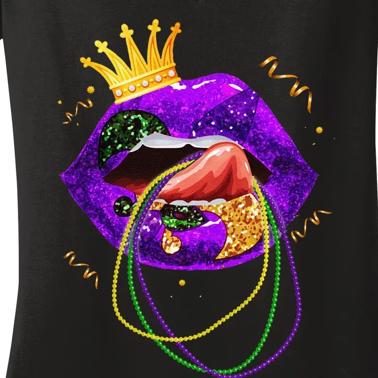 Mardi Gras Lips Queen Carnival Costume Women's V-Neck T-Shirt