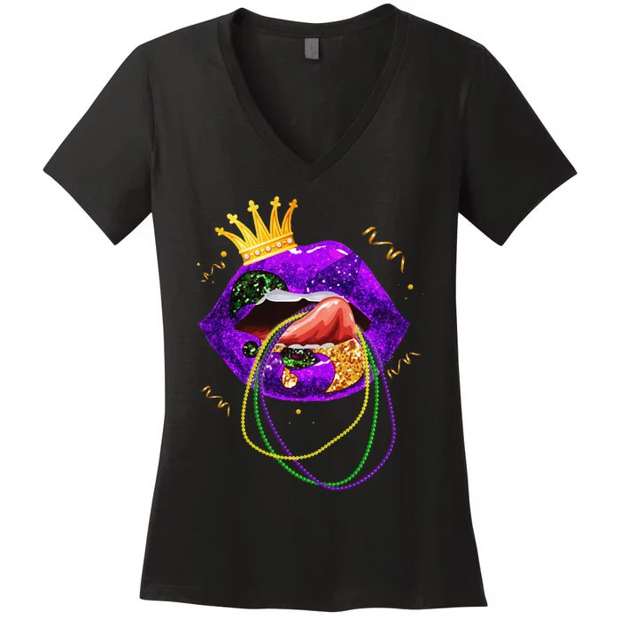 Mardi Gras Lips Queen Carnival Costume Women's V-Neck T-Shirt