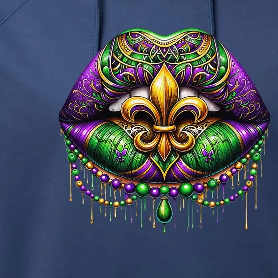 Mardi Gras Lips Queen Carnival Fleur De Lis Louisiana Performance Fleece Hoodie