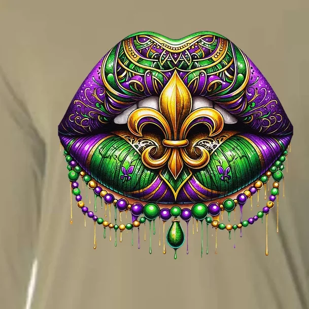 Mardi Gras Lips Queen Carnival Fleur De Lis Louisiana Cooling Performance Long Sleeve Crew