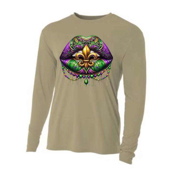 Mardi Gras Lips Queen Carnival Fleur De Lis Louisiana Cooling Performance Long Sleeve Crew