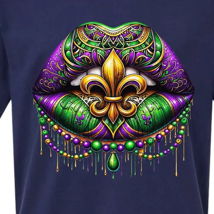 Mardi Gras Lips Queen Carnival Fleur De Lis Louisiana Sueded Cloud Jersey T-Shirt