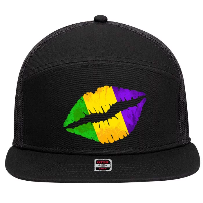 Mardi Gras Lips Design 7 Panel Mesh Trucker Snapback Hat