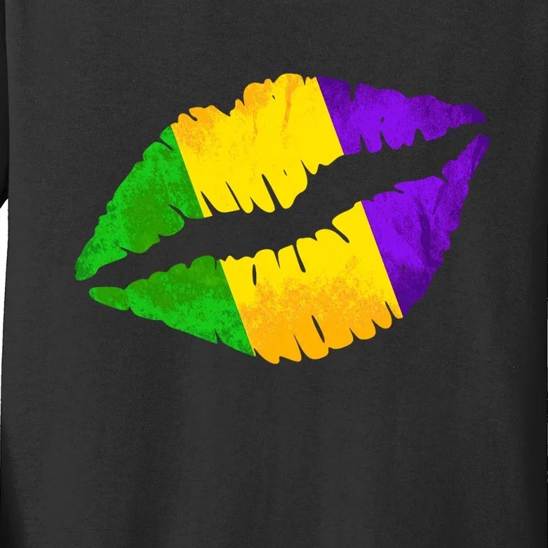 Mardi Gras Lips Design Kids Long Sleeve Shirt