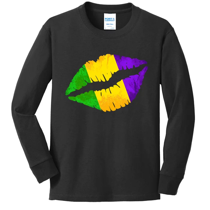 Mardi Gras Lips Design Kids Long Sleeve Shirt