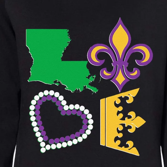 Mardi Gras Love Party Beads Louisiana New Orleans S Womens California Wash Sweatshirt