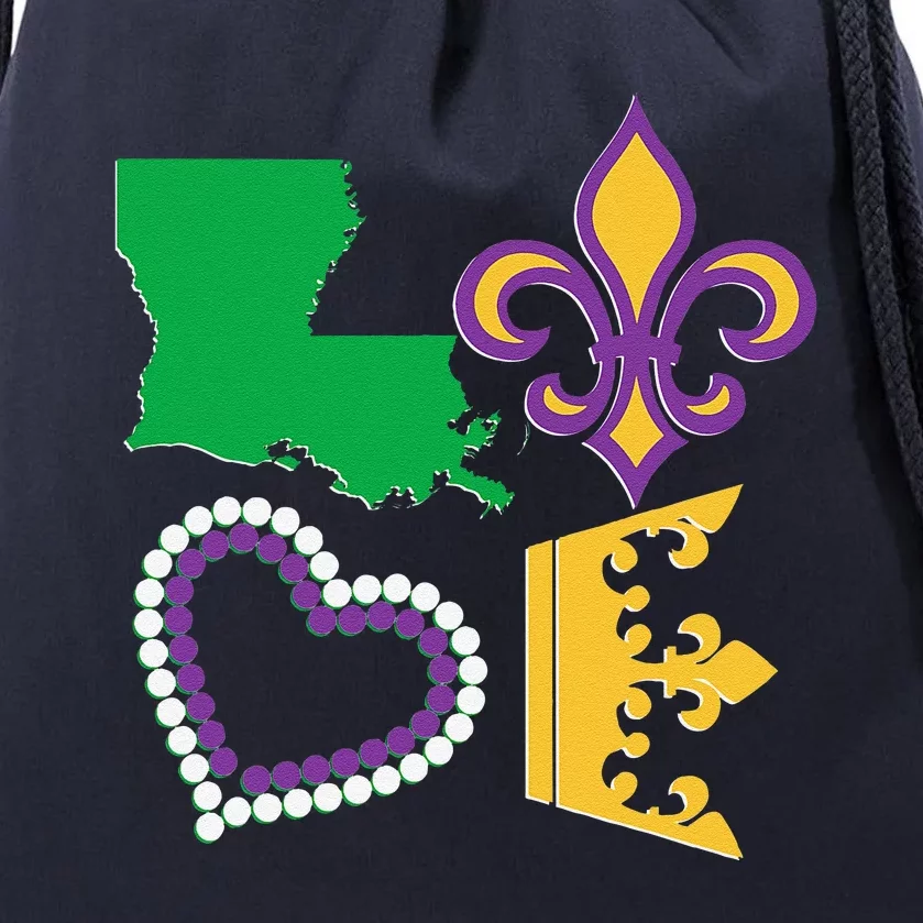 Mardi Gras Love Party Beads Louisiana New Orleans S Drawstring Bag