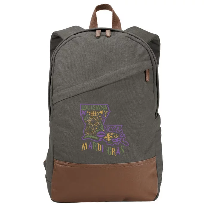 Mardi Gras Louisiana Map Cotton Canvas Backpack