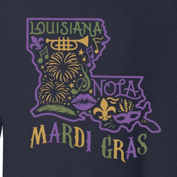 Mardi Gras Louisiana Map Toddler Sweatshirt