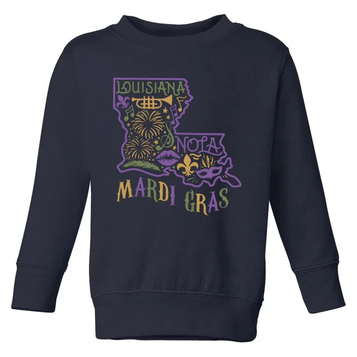 Mardi Gras Louisiana Map Toddler Sweatshirt