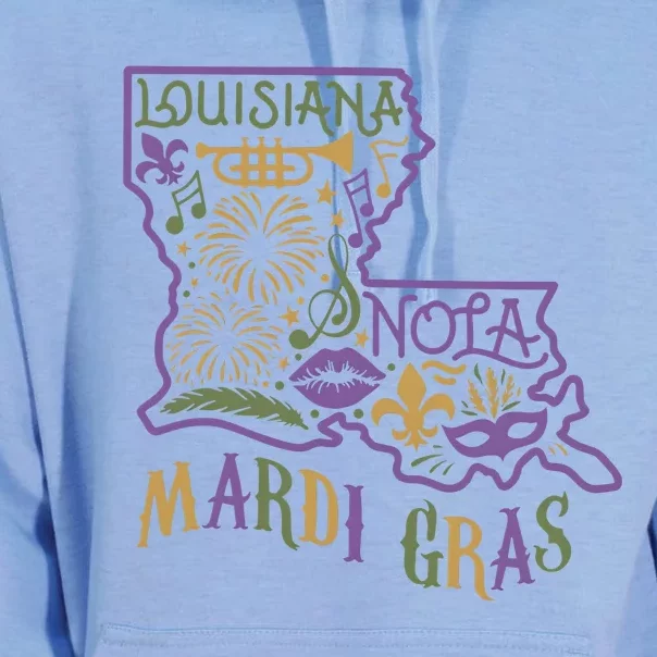 Mardi Gras Louisiana Map Unisex Surf Hoodie