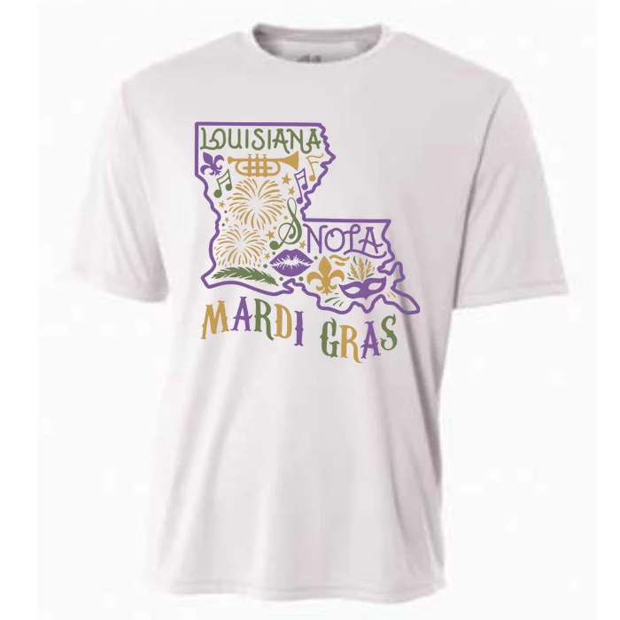 Mardi Gras Louisiana Map Cooling Performance Crew T-Shirt