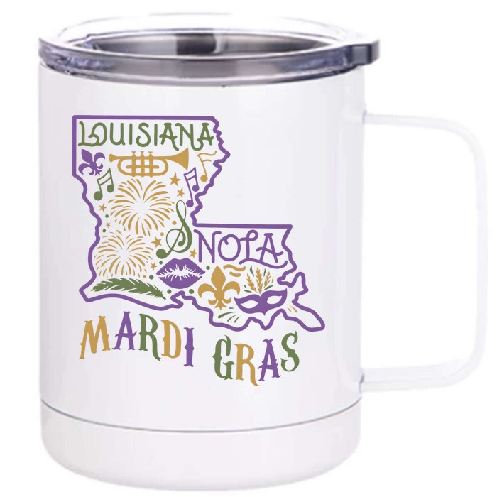 Mardi Gras Louisiana Map Front & Back 12oz Stainless Steel Tumbler Cup