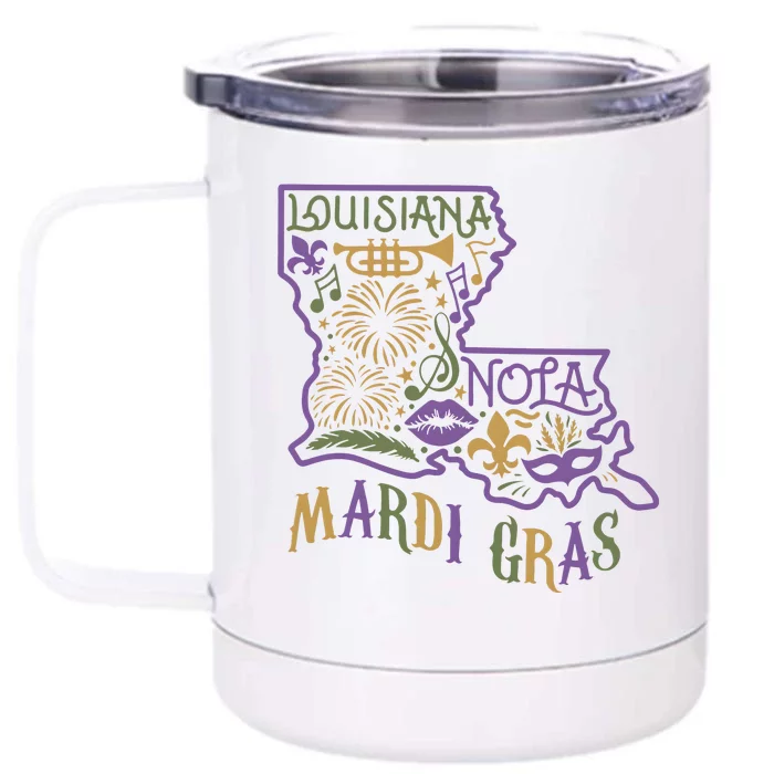 Mardi Gras Louisiana Map Front & Back 12oz Stainless Steel Tumbler Cup