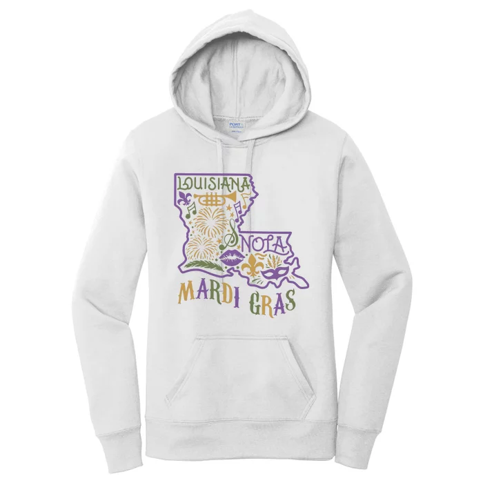 Mardi Gras Louisiana Map Women's Pullover Hoodie