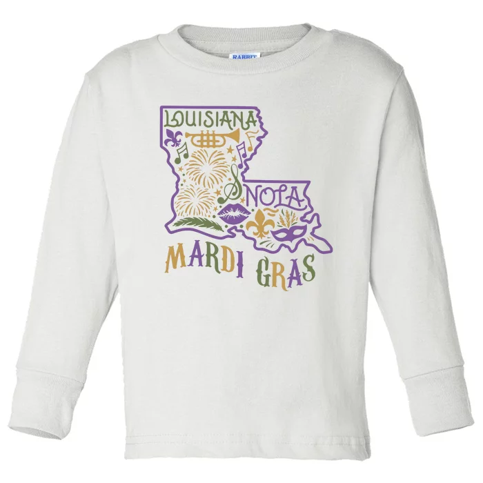 Mardi Gras Louisiana Map Toddler Long Sleeve Shirt