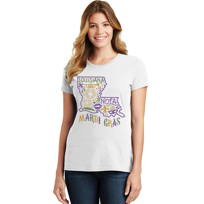 Mardi Gras Louisiana Map Women's T-Shirt