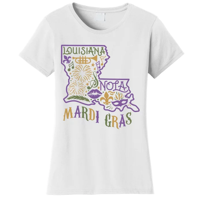 Mardi Gras Louisiana Map Women's T-Shirt