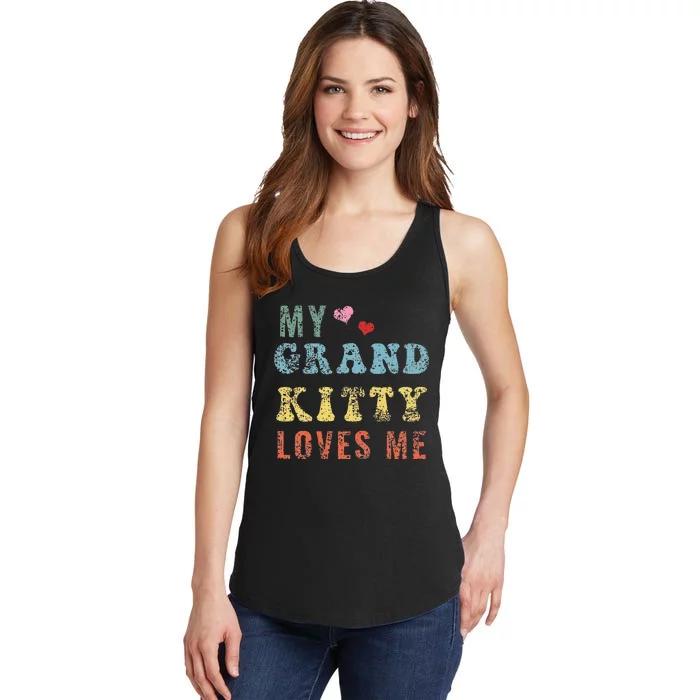 My Grandkitty Loves Me Cat Grandma Gifts Kitty Distressed Ladies Essential Tank