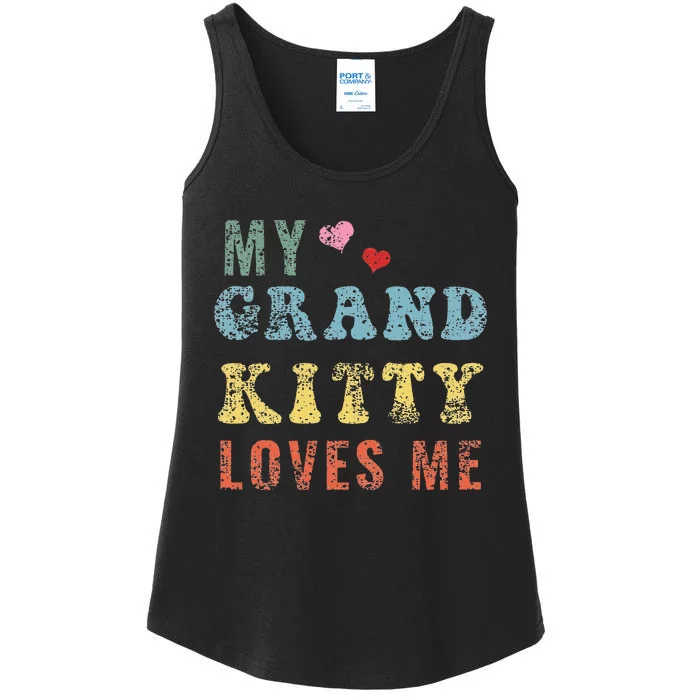 My Grandkitty Loves Me Cat Grandma Gifts Kitty Distressed Ladies Essential Tank