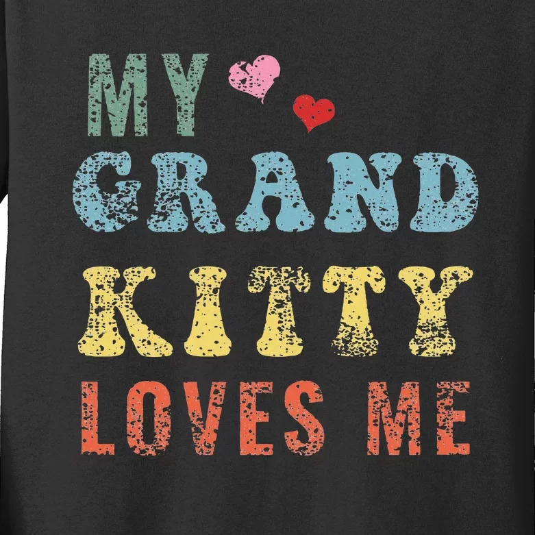 My Grandkitty Loves Me Cat Grandma Gifts Kitty Distressed Kids Long Sleeve Shirt