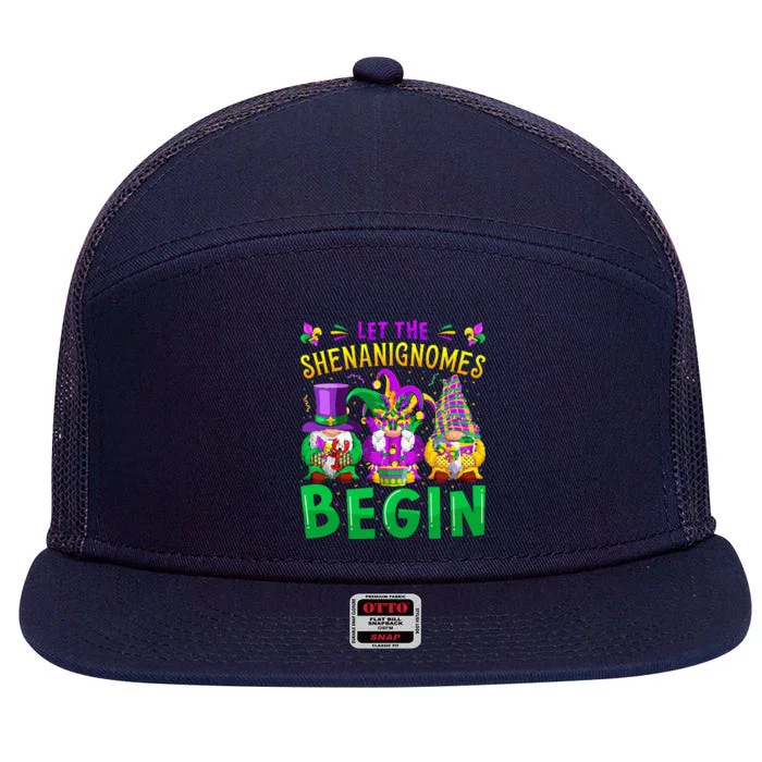 Mardi Gras Let The Shenanigans Begin Gnomes 7 Panel Mesh Trucker Snapback Hat