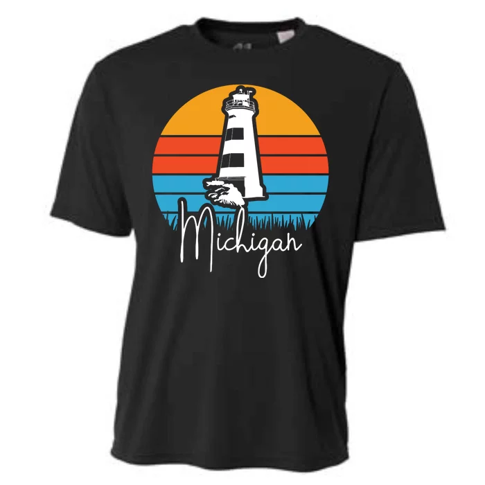 Michigan Great Lakes Lighthouse Beach Town Cooling Performance Crew T-Shirt