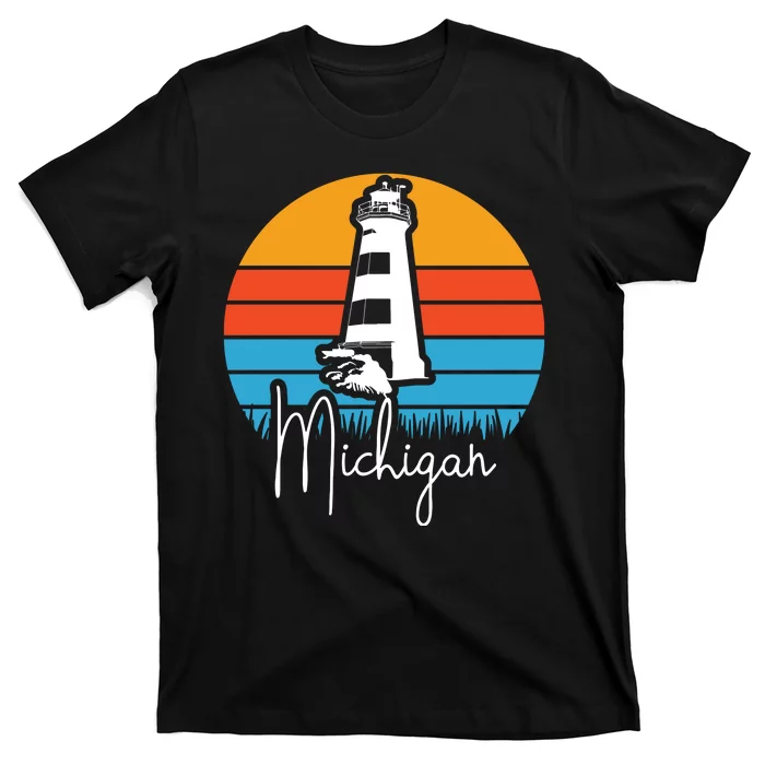 Michigan Great Lakes Lighthouse Beach Town T-Shirt