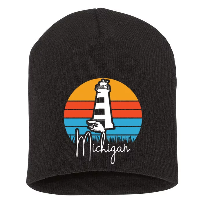 Michigan Great Lakes Lighthouse Beach Town Short Acrylic Beanie